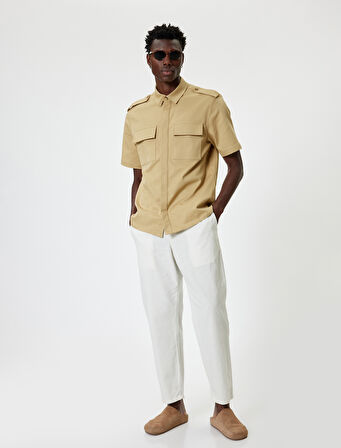 Kısa Kollu Gömlek Kapaklı Cep Detaylı Düğmeli Pamuklu