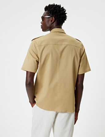 Kısa Kollu Gömlek Kapaklı Cep Detaylı Düğmeli Pamuklu