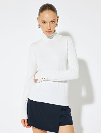 Basic Balıkçı Yaka Triko Kazak Uzun Kollu Düğme Detaylı