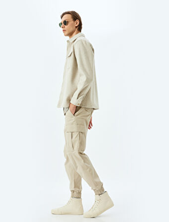 Pamuklu Gabardin Cep Detaylı Düğmeli Beli Lastikli Jogger Pantolon