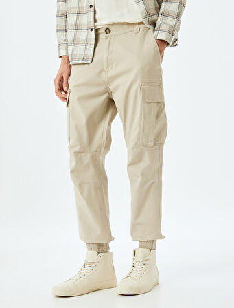 Pamuklu Gabardin Cep Detaylı Düğmeli Beli Lastikli Jogger Pantolon