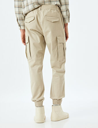 Pamuklu Gabardin Cep Detaylı Düğmeli Beli Lastikli Jogger Pantolon