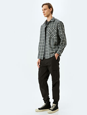 Pamuklu Gabardin Cep Detaylı Düğmeli Beli Lastikli Jogger Pantolon