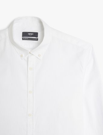 Pamuklu Düğmeli Yaka Slim Fit Uzun Kollu Gömlek
