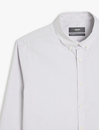 Pamuklu Düğmeli Yaka Slim Fit Uzun Kollu Gömlek