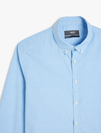 Pamuklu Düğmeli Yaka Slim Fit Uzun Kollu Gömlek