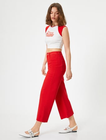 Geniş Kısa Paça Kot Pantolon Yüksek Bel - Sandra Jeans