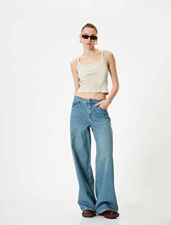 Bol Kalıp Düz Paça Kot Pantolon Pamuklu Cepli - Loose Straight Fit Jean