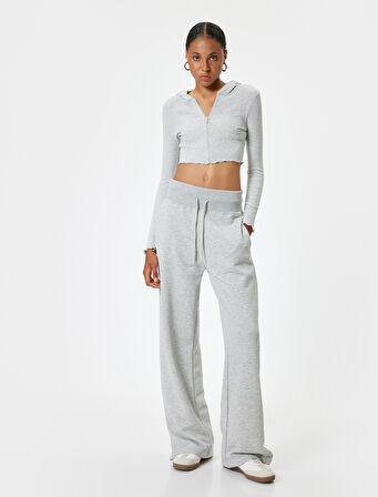 Crop Kapüşonlu Fermuarlı Hırka Uzun Kollu Slim Fit