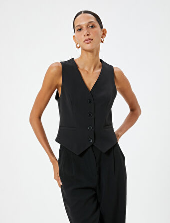 Blazer Yelek V Yaka Astarlı 