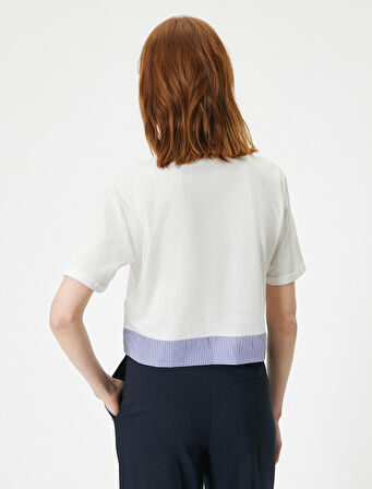 Kısa Kollu Tişört Bel Detaylı Bisiklet Yaka