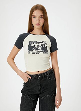 Koton Bisiklet Yaka Ekru Kadın T-Shirt 4SAL11010IK