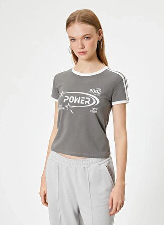 Koton Bisiklet Yaka Antrasit Kadın T-Shirt 4SAL11015IK