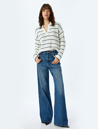 Polo Yaka Örgü Kazak Uzun Kollu Yumuşak Dokulu