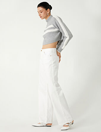 Yarım Fermuarlı Crop Kazak Dik Yaka Uzun Kollu