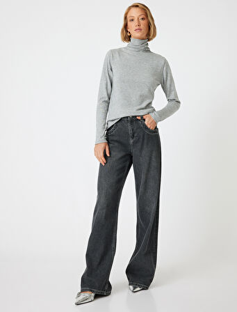 Basic Boğazlı Triko Kazak Uzun Kollu Yumuşak Dokulu