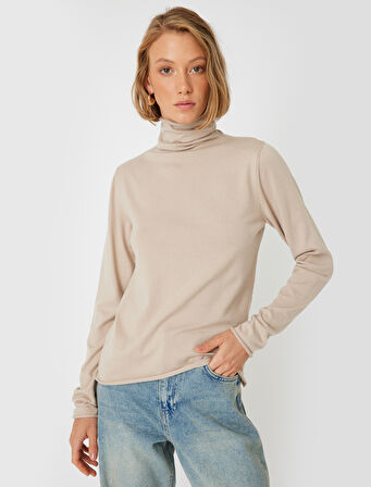 Basic Boğazlı Triko Kazak Uzun Kollu Yumuşak Dokulu