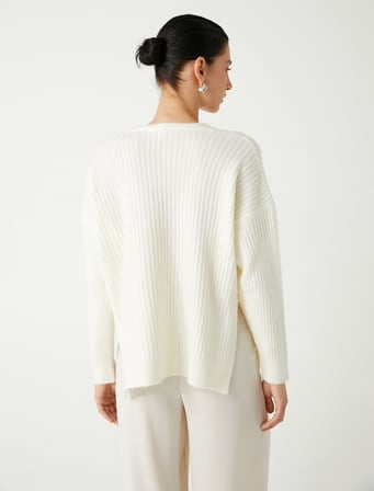 Basic V Yaka Oversize Triko Kazak Yumuşak Dokulu Uzun Kollu