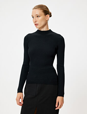 Basic Dik Yaka Triko Kazak Uzun Kollu