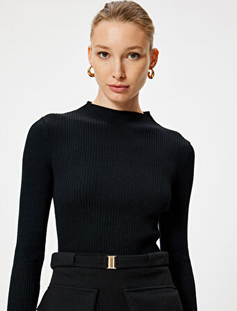 Basic Dik Yaka Triko Kazak Uzun Kollu