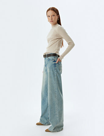 Dik Yaka Triko Kazak Uzun Kollu Dokulu Slim Fit