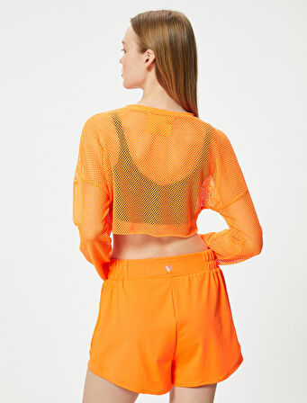 Oversize File Spor Tişört Crop Uzun Kollu Bisiklet Yaka