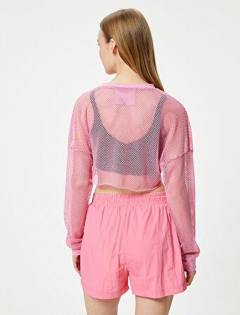 Oversize File Spor Tişört Crop Uzun Kollu Bisiklet Yaka