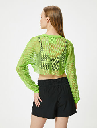 Oversize File Spor Tişört Crop Uzun Kollu Bisiklet Yaka