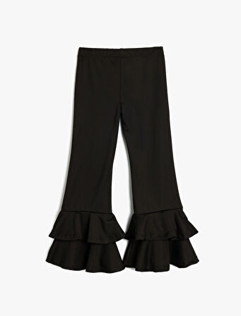 İspanyol Paça Pantolon Fırfır Detaylı Beli Lastikli 