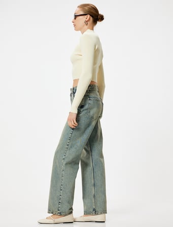 Düz Paça Kot Pantolon Düğmeli - Straight Jeans