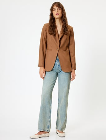 Düz Paça Kot Pantolon Düğmeli - Eve Straight Jeans