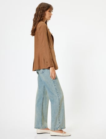 Düz Paça Kot Pantolon Düğmeli - Eve Straight Jeans