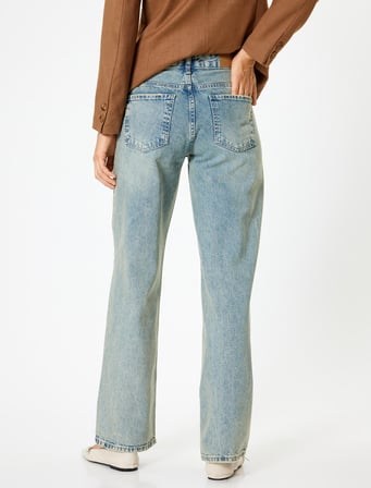 Düz Paça Kot Pantolon Düğmeli - Eve Straight Jeans