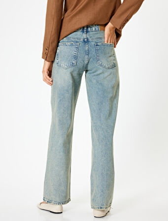 Düz Paça Kot Pantolon Düğmeli - Eve Straight Jeans