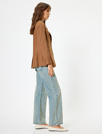Düz Paça Kot Pantolon Düğmeli - Eve Straight Jeans