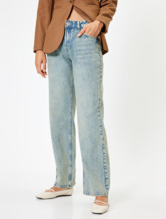 Düz Paça Kot Pantolon Düğmeli - Eve Straight Jeans