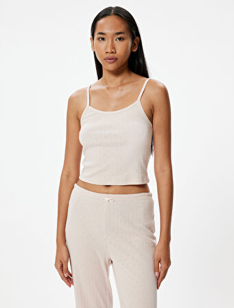 İnce Askılı Pijama Üstü Dokulu Pamuklu