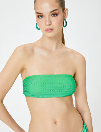 Straplez Taş Baskılı Bikini Üstü