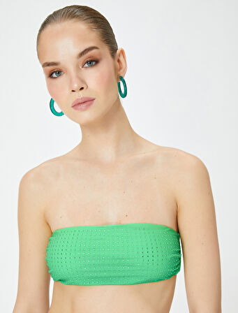 Straplez Taş Baskılı Bikini Üstü