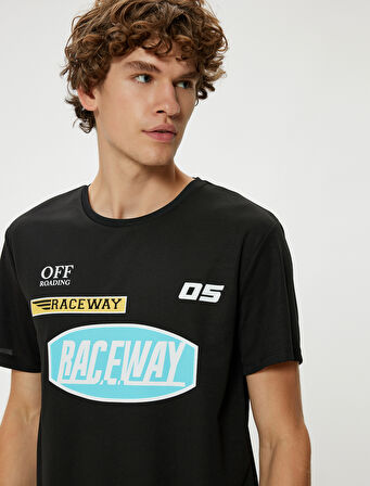 Spor Tişört Slogan Baskılı Bisiklet Yaka Kısa Kollu