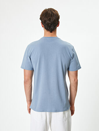 Slim Fit Tişört Slogan Baskılı Kısa Kollu Bisiklet Yaka Pamuklu