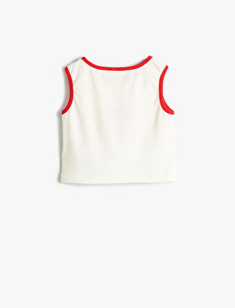 Crop Atlet Paris Baskılı Çiçek Aplikeli Bisiklet Yaka Pamuklu