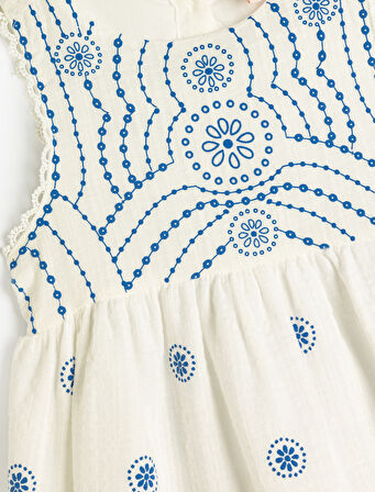 Askılı Elbise Yuvarlak Yaka Desenli 