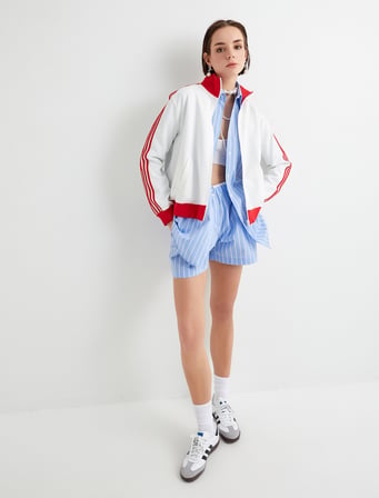 Fermuarlı Sweatshirt Dik Yaka Fermuarlı Cepli Şeritli