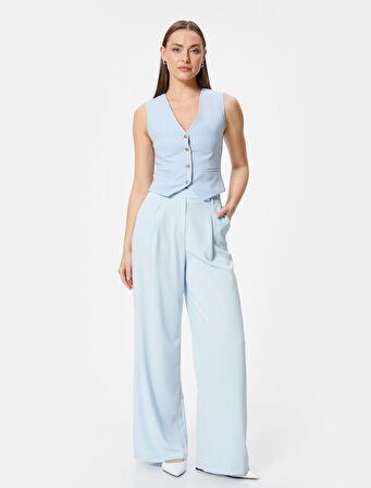 Palazzo Pantolon Yüksek Bel Cepli Rahat Kalıp