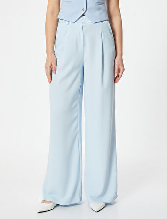 Palazzo Pantolon Yüksek Bel Cepli Rahat Kalıp