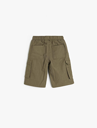 Kargo Şort Beli Lastikli Yanları Cepli Pamuklu