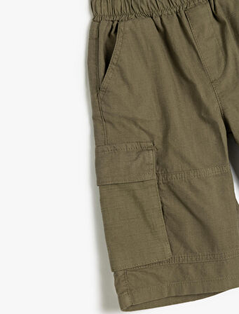 Kargo Şort Beli Lastikli Yanları Cepli Pamuklu