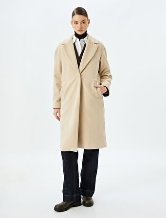 Düğmeli Kruvaze Uzun Kaşe Kaban 