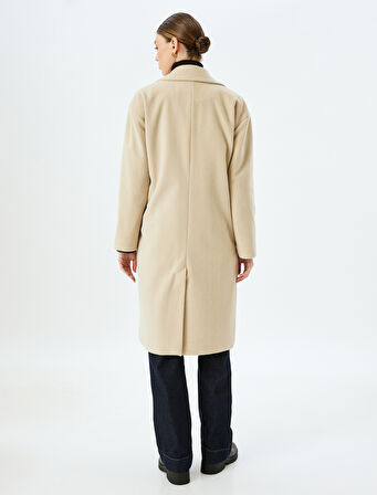 Düğmeli Kruvaze Uzun Kaşe Kaban 